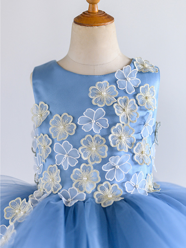 Ball Gown Asymmetrical Wedding / Birthday / Pageant Flower Girl Dresses - Satin / Tulle Sleeveless Jewel Neck With Petal / Pearls