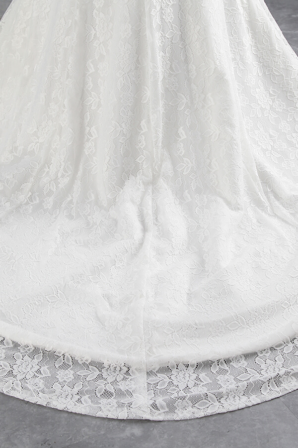 Long Off the Shoulder Lace-up Mermaid Lace Wedding Dress