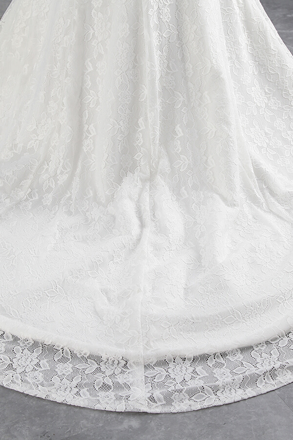 Long Off the Shoulder Lace-up Mermaid Lace Wedding Dress