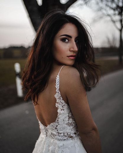 Simple Long A-line V-neck Tulle Lace Wedding Dress