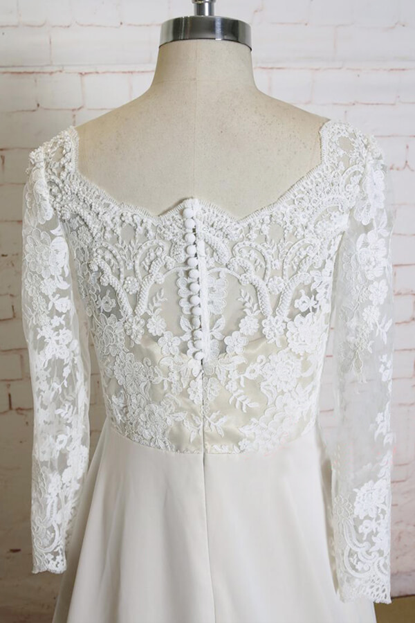 Long Sleeves Chiffon A-line Appliques Lace Wedding Dress