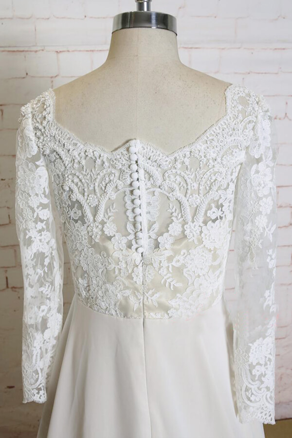 Long Sleeves Chiffon A-line Appliques Lace Wedding Dress