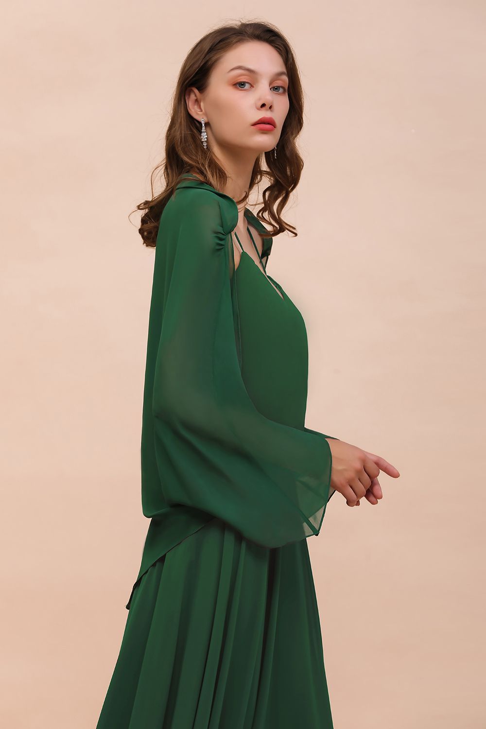 BM1893 Dark Green Long Sleeve Chiffon Special Occasion Wraps