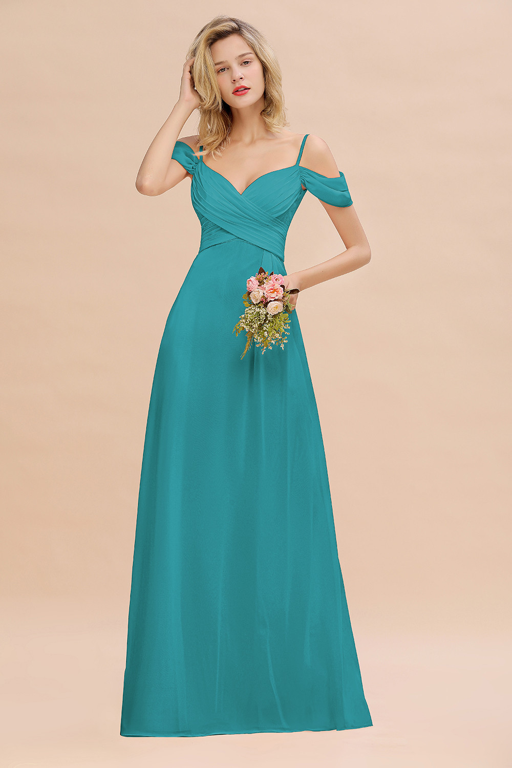 Spaghetti Straps Sweetheart Ruffles Bridesmaid Dress