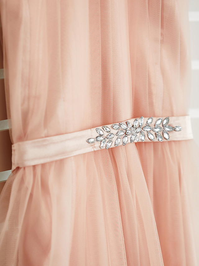 Long A-Line Halter Neck Junior Bridesmaid Dress Tulle Wedding Party Dresses