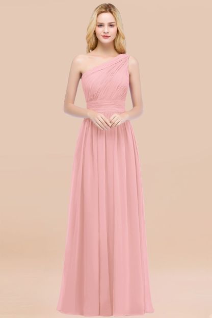 Elegant A-Line Chiffon One-Shoulder Sleeveless Ruffles Floor-Length Bridesmaid Dresses