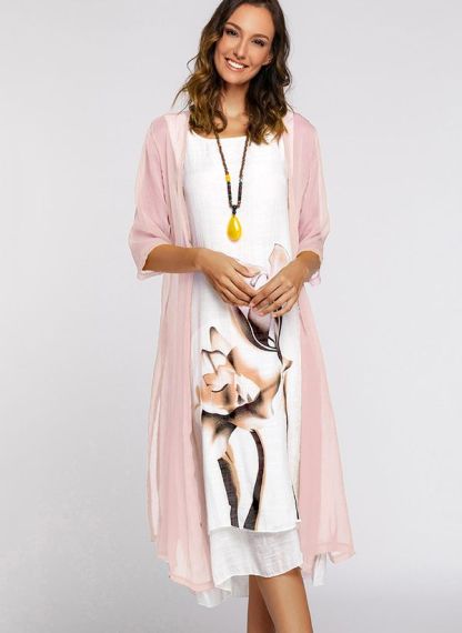 Floral Wrap Round Neckline Midi X-line Dress