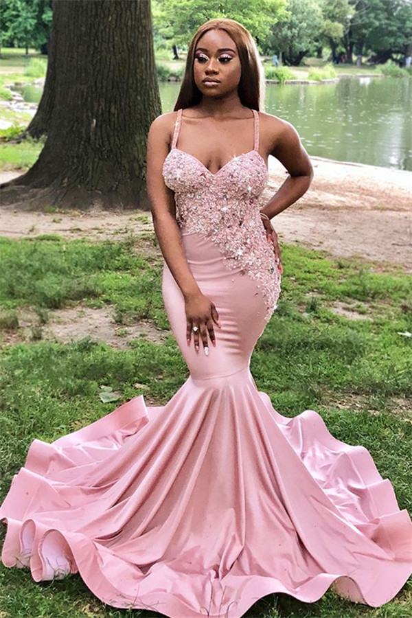 Chic Spaghetti Straps Lace Mermaid Prom Dress