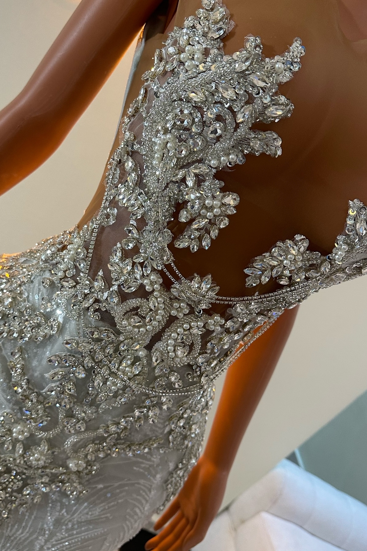 Mermaid Long Appliques White Prom Dress Rhinestones and Beads