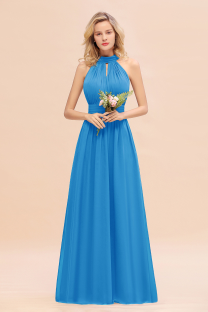 BM0758 Glamorous High-Neck Halter Bridesmaid Affordable Dresses with Ruffle