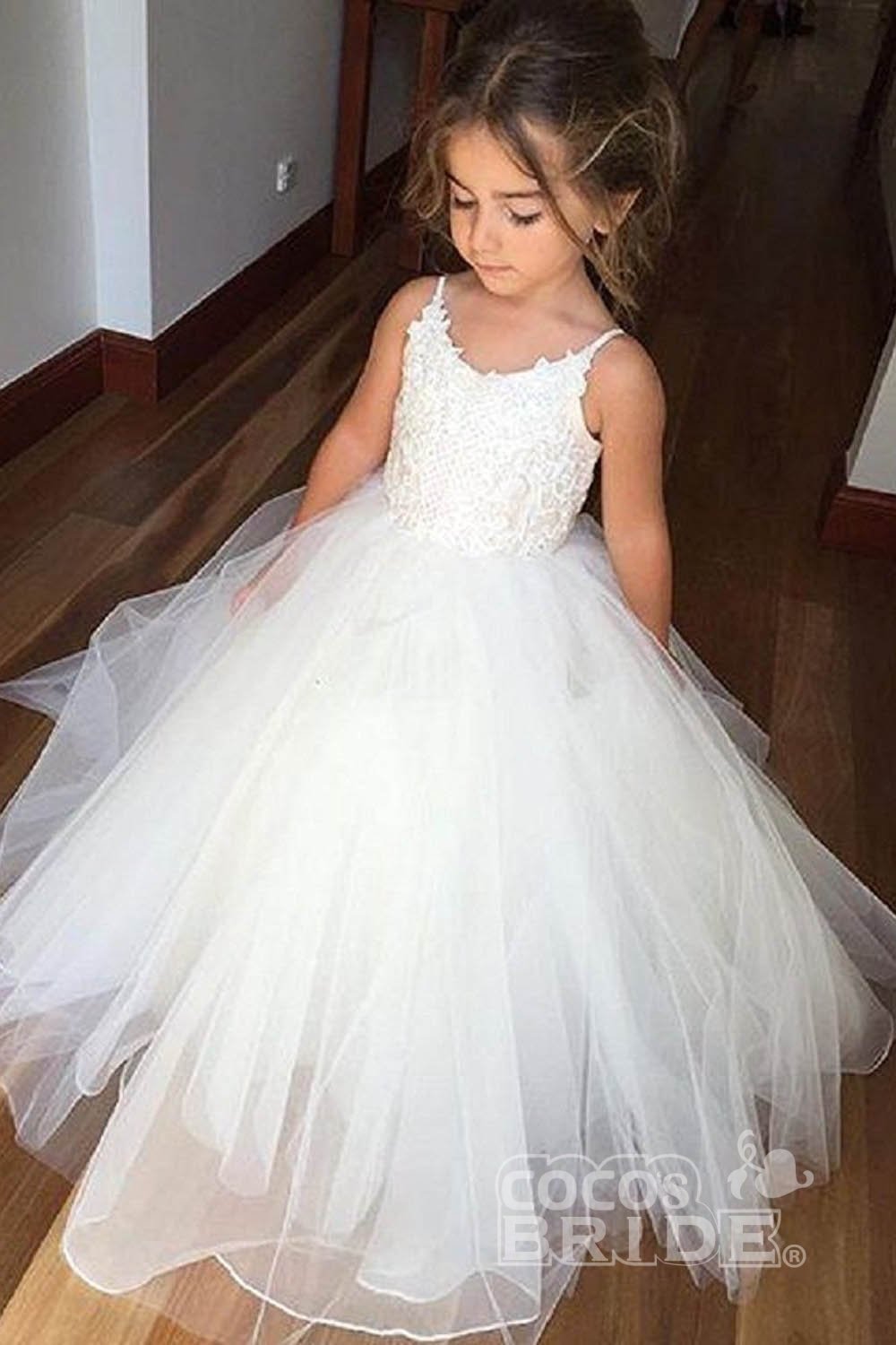 Square Neckline Sleeveless Ball Gown Flower Girls Dress