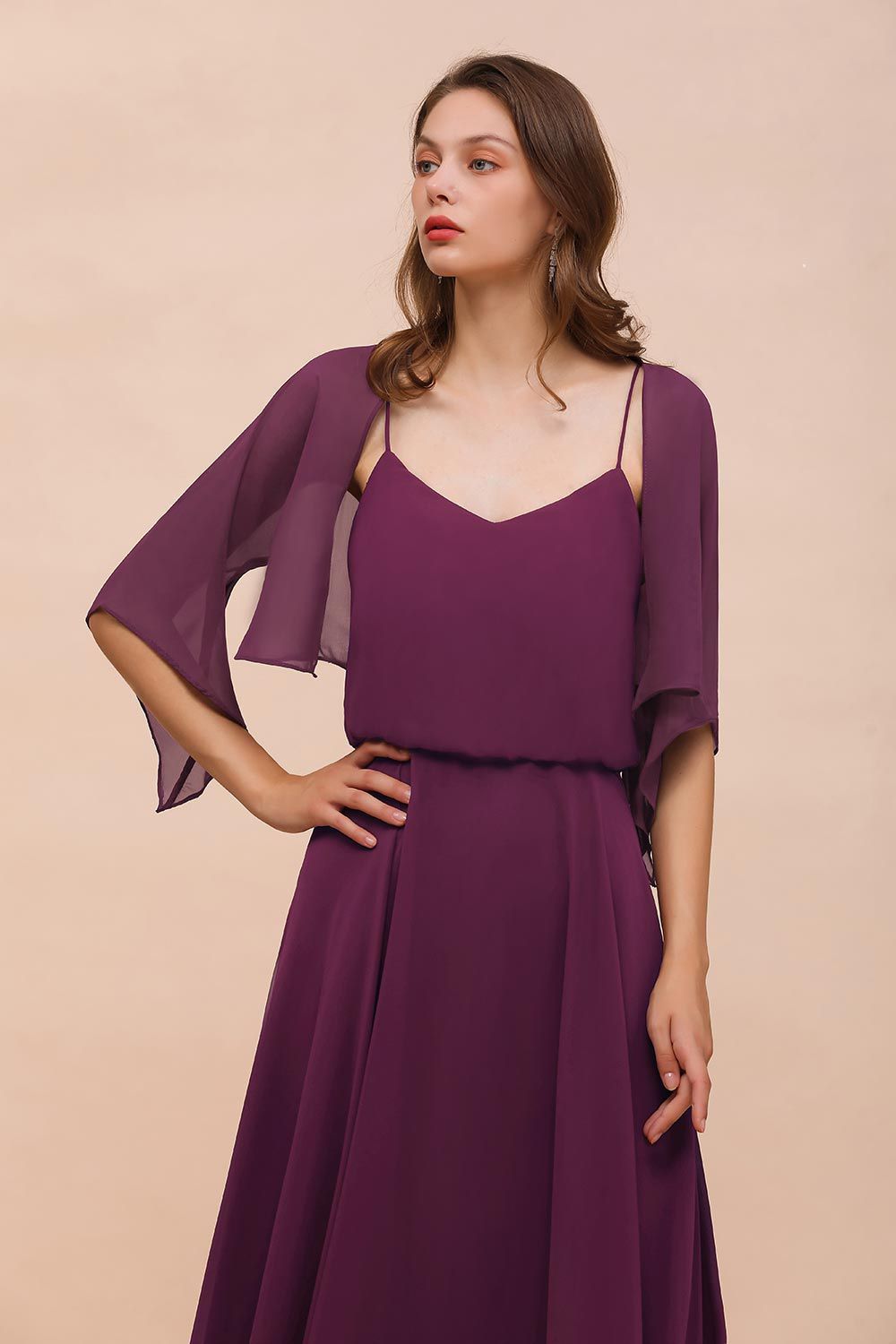 BM1089 3/4 Sleeves Grape Chiffon Special Occasions Wrap