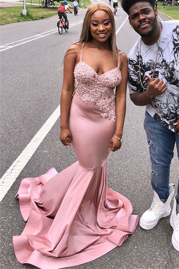 Chic Spaghetti Straps Lace Mermaid Prom Dress