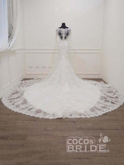 Modest Long Sleeves Sweep Train Lace Mermaid Wedding Dresses