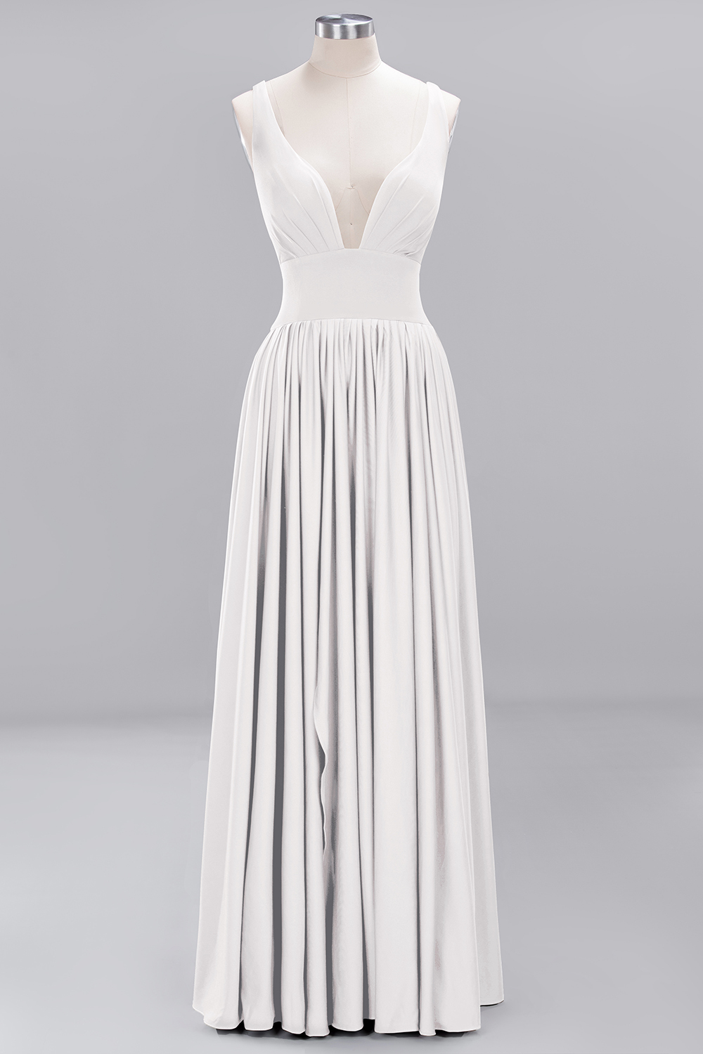 A-Line V-Neck Sleeveless Long Ruffles Bridesmaid Dress