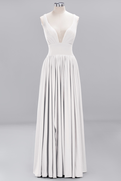 A-Line V-Neck Sleeveless Long Ruffles Bridesmaid Dress