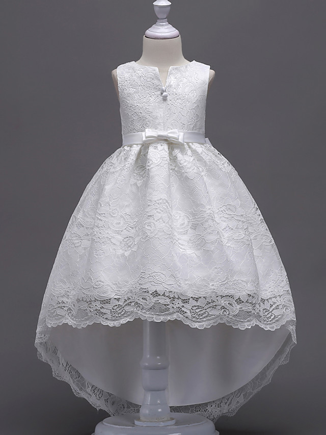 Princess Midi / Asymmetrical Wedding / First Communion / Birthday Flower Girl Dresses - Lace Sleeveless V Wire With Lace / Bow(S) / Embroidery