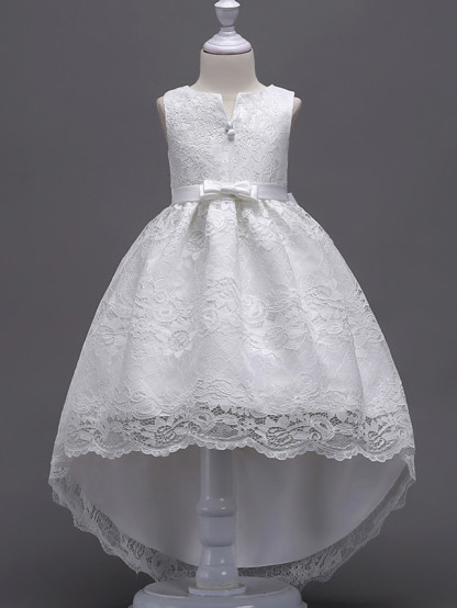Princess Midi / Asymmetrical Wedding / First Communion / Birthday Flower Girl Dresses - Lace Sleeveless V Wire With Lace / Bow(S) / Embroidery