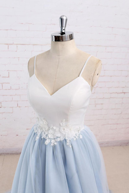 Chic Long Sweetheart Spaghetti Strap Organza A-line Wedding Dress