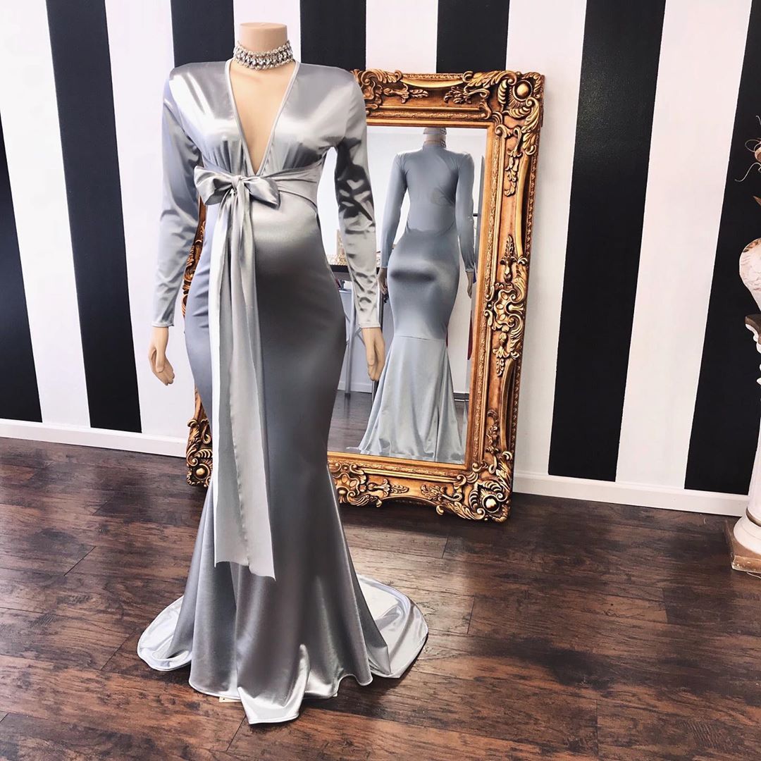 Elegant Long Mermaid V-neck Adjustable Pregnant Formal Dresses with Sleeves