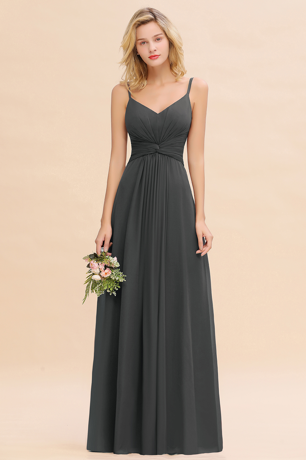 Elegant A-line Ruffles Spaghetti Straps Bridesmaid Dress