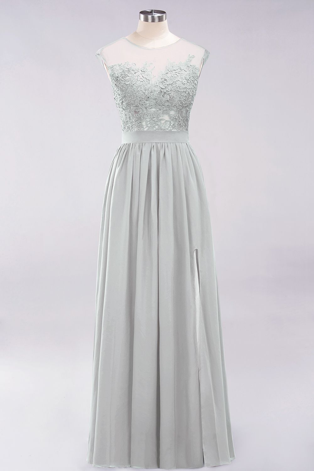 A-line Chiffon Lace Jewel Sleeveless Floor-Length Bridesmaid Dresses with Appliques