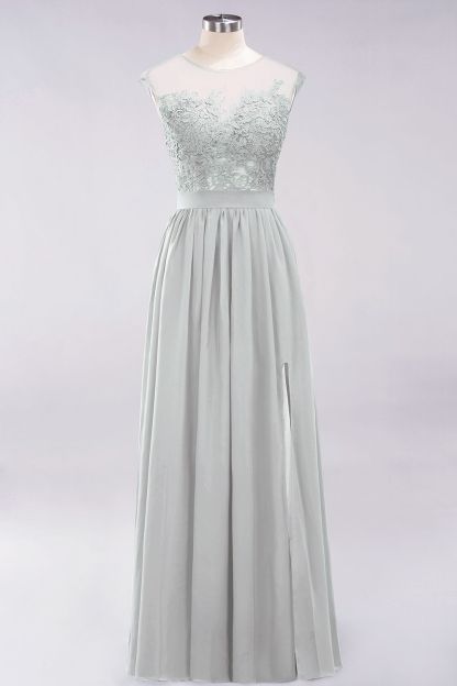 A-line Chiffon Lace Jewel Sleeveless Floor-Length Bridesmaid Dresses with Appliques