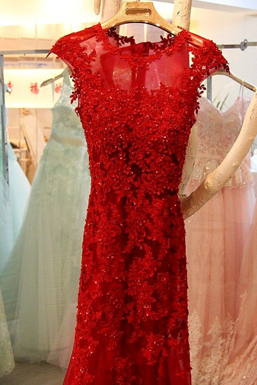 Glamorous Bateau Appliques Tulle Sequins Mermaid Floor-length Prom Dress