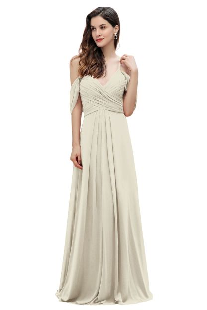 Off-the-Shoulder A-Line V-neck Chiffon Bridesmaid Dress Floor length Wedding Party Dress