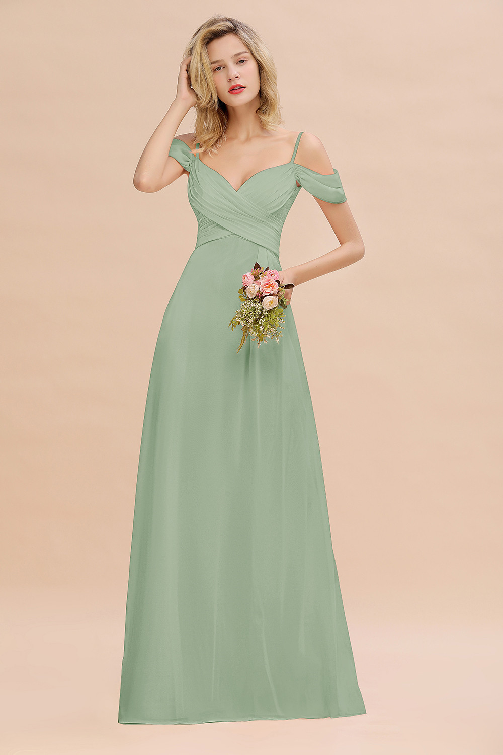 Spaghetti Straps Sweetheart Ruffles Bridesmaid Dress