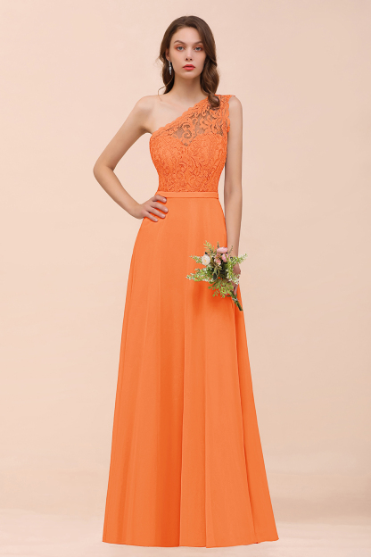 Classy One Shoulder Appliques Lace Floor-length A-Line Chiffon Bridesmaid Dress