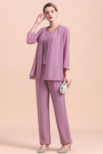 Elegant Lace Cap Sleeves Chiffon Mother of Bride Jumpsuit With Wrap