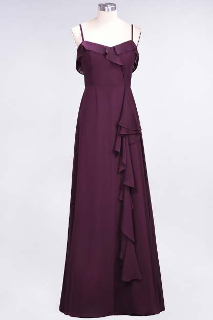 Spaghetti Straps A-Line Chiffon Backless Floor-length Prom Dress With Ruffles