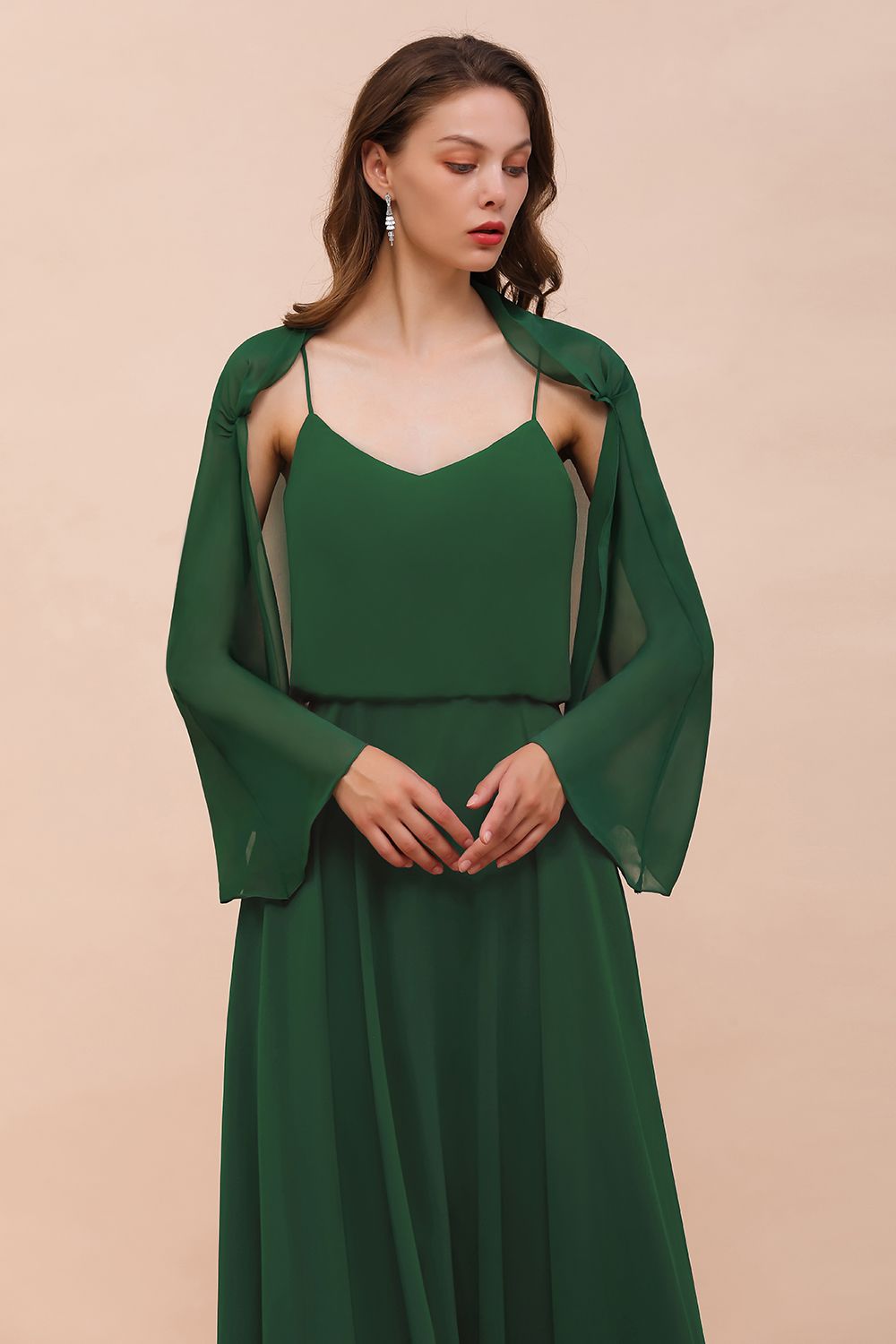 BM1893 Dark Green Long Sleeve Chiffon Special Occasion Wraps