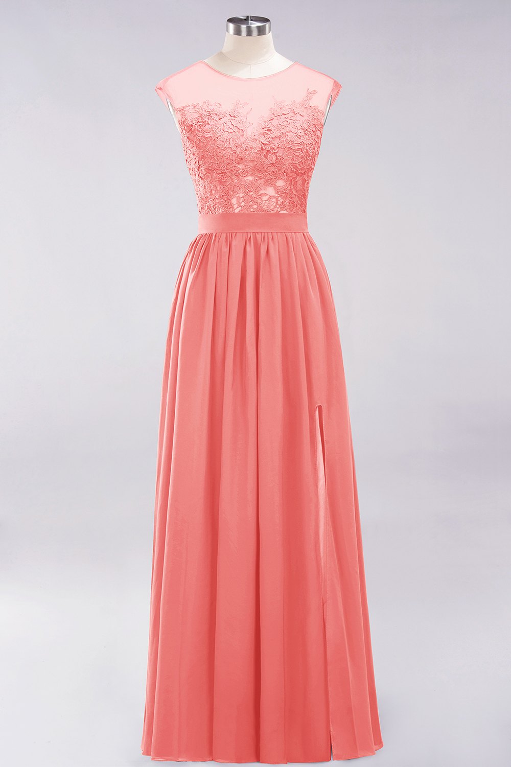 A-line Chiffon Lace Jewel Sleeveless Floor-Length Bridesmaid Dresses with Appliques