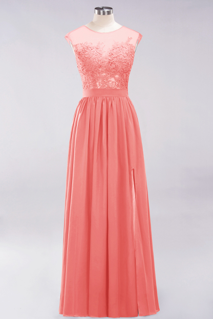 A-line Chiffon Lace Jewel Sleeveless Floor-Length Bridesmaid Dresses with Appliques