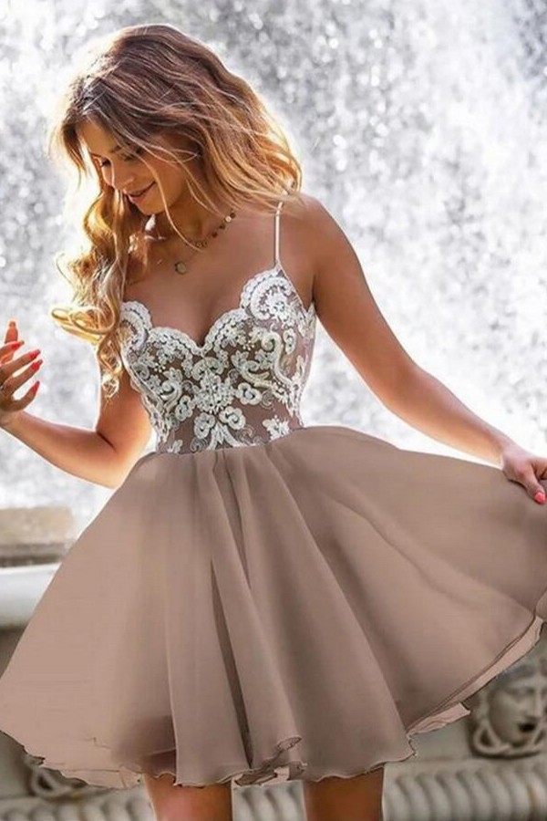 Stylish Short Sweetheart Spaghetti Straps Chiffon Prom Dress