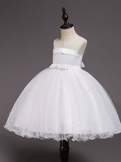Princess Knee Length Wedding / Party / Pageant Flower Girl Dresses - Satin / Tulle / Cotton Sleeveless Jewel Neck With Belt / Crystals / Beading