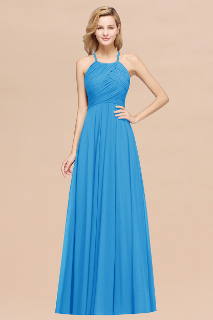 A-Line Chiffon Halter Ruffles Floor-Length Bridesmaid Dress