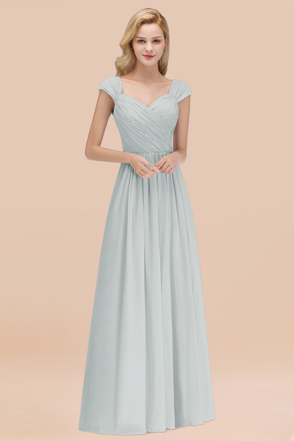 A-Line Chiffon Straps Sweetheart Sleeveless Floor-Length Bridesmaid Dress with Ruffles