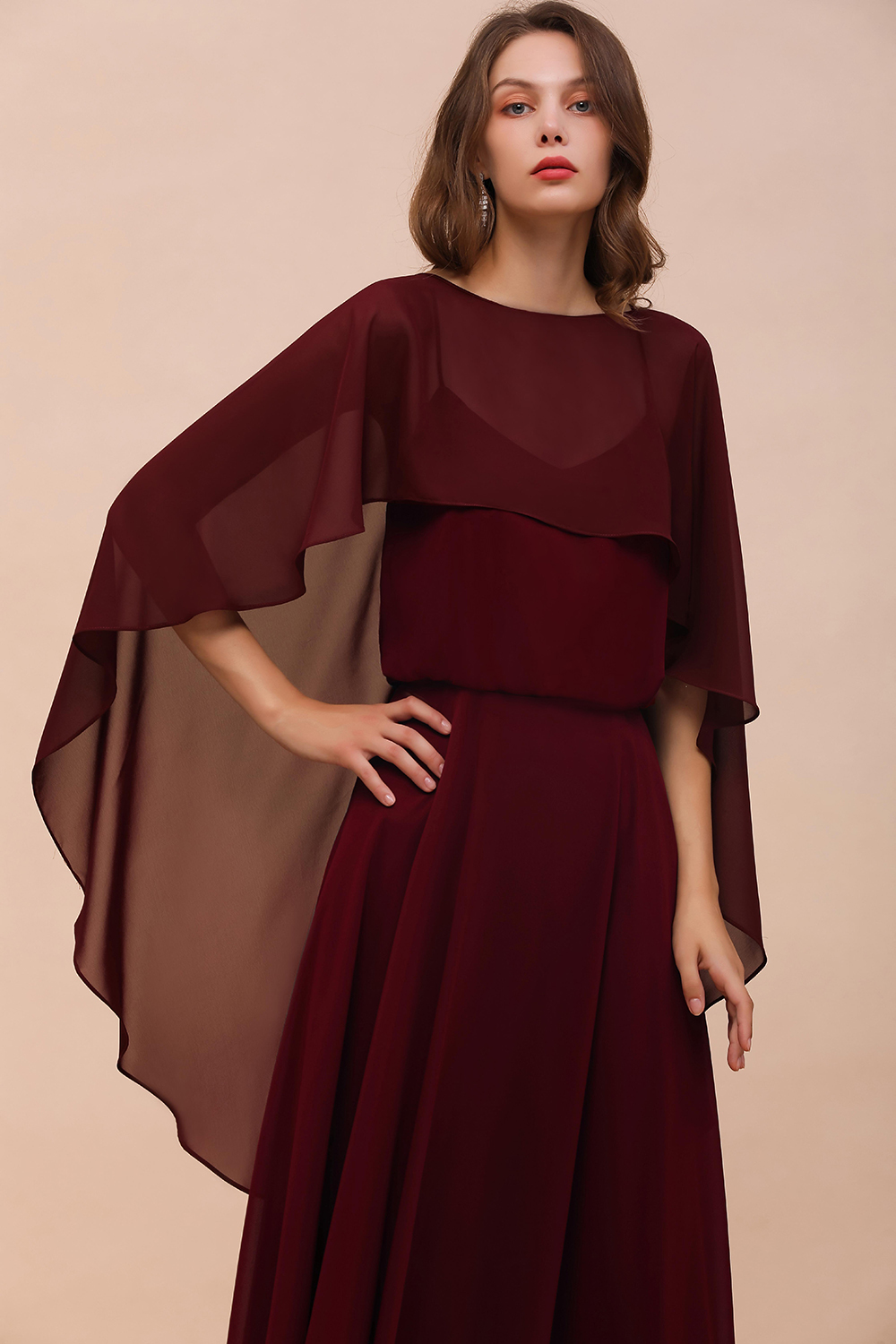 BM1087 Chiffon Burgundy Long Special Occasions Wrap