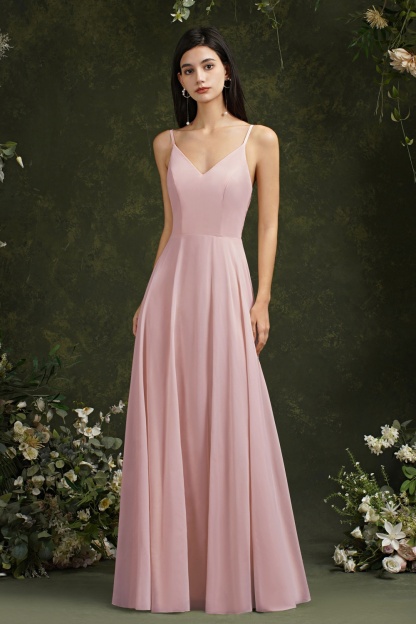 Elegant Long A-line V-neck Satin Backless Formal Evening Dress