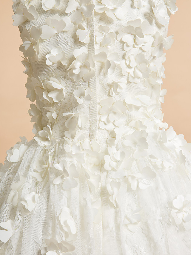 Long A-line Tulle Lace Flower Girl Dresses White First Communion Dress