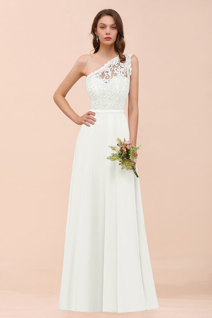 Classy One Shoulder Appliques Lace Floor-length A-Line Chiffon Bridesmaid Dress