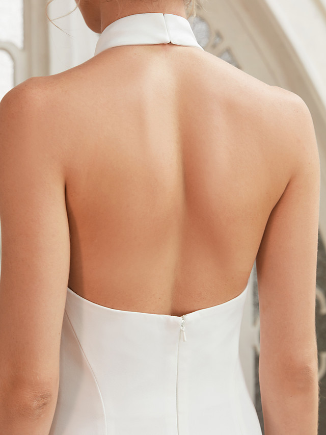 Elegant Long Mermaid High Neck Chiffon White Backless Wedding Dresses