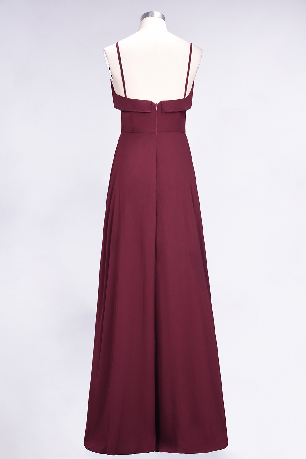 Spaghetti Straps A-Line Chiffon Backless Floor-length Prom Dress With Ruffles