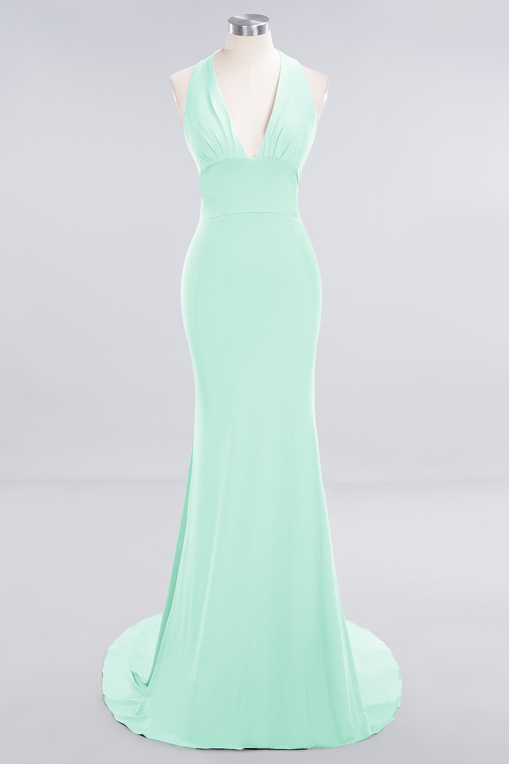 Elegant Halter Deep V-neck Open Back Floor-length Mermaid Prom Dress