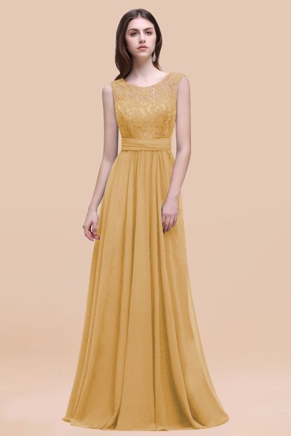 Elegant A-line Chiffon Lace Scoop Sleeveless Floor-Length Bridesmaid Dress