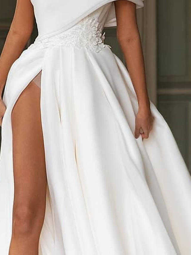 Long A-Line One Shoulder Chiffon Simple Wedding Dresses