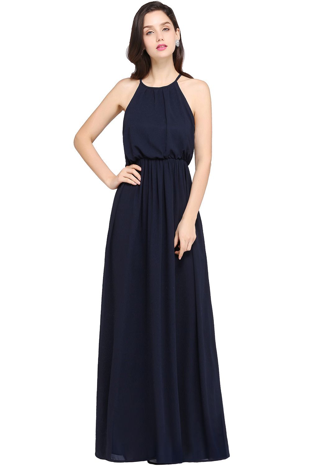 Elegant A-line Halter Chiffon Floor Length Bridesmaid Dress